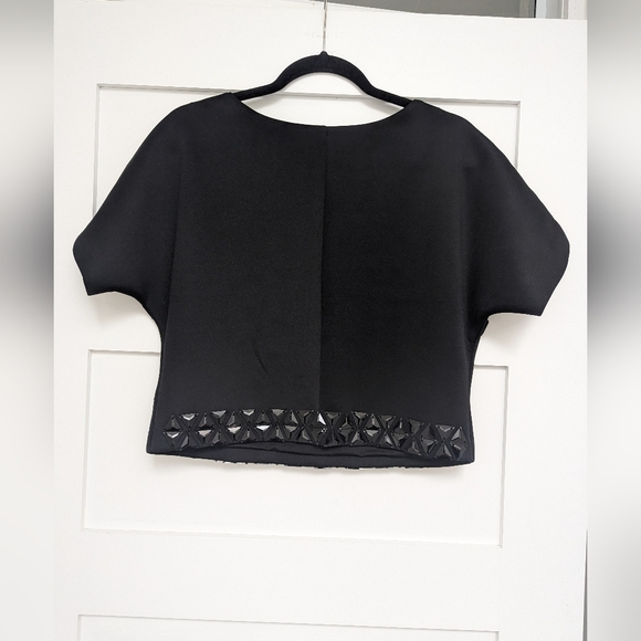 Marciano Black Beaded Scuba Style Short Sleeve Crop Top - Picture 10 of 12